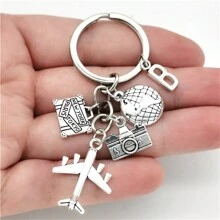 26 Letters Airplane Keychain Aircraft Pendant Keyring Earth Camera Charm Key Chain Best Friends Travel Jewelry Gifts School Car Accessories Cute Goth Y2k - Antique Silver - View 21