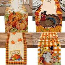 Mantel de lino sintético, camino de mesa de Acción de Gracias, decoración de cocina y restaurante con calabaza a cuadros, hoja de arce y pavo, toalla de vestir de mesa vintage de cosecha otoñal, decoración navideña, decoración de escena, artículos de fiesta