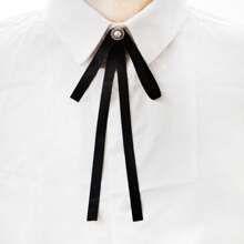 手工製作黑色聚酯太陽花＆珍珠嵌入的蝴蝶結絲帶裝飾時尚百搭女式領花，適用於校服、商務派對、儀式和大學風格的日常穿著 - 黑色 - 查看 10