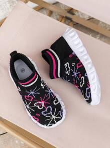 女童花卉鞋，卡通圖案，時尚學生鞋 - 彩色 - 查看 3