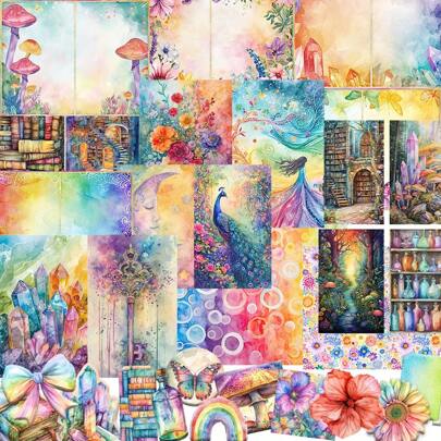 JAI IMAN 128pcs Paper And Sticker, Rainbow Day Theme With Floral, Freedom Patterns, For Gift Tag, Cuttable DIY Paper Craft For Junk Journal Kit, Scrapbooking,Gift Box,Greeting Cards,Adventure Book,Retro Album