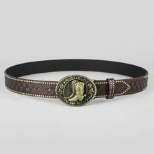 男士西部牛仔腰帶，大扣環設計 - 卡其色 - 查看 3