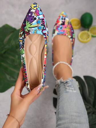 女士时尚尖头平底鞋，舒适透气性感派对/休闲百搭，适合娱乐、派对、校园、学生