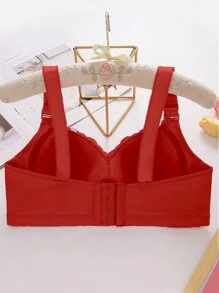 1 szt. Czerwony biustonosz usztywniany Comfort dla kobiet, luksusowy bezprzewodowy biustonosz koronkowy z kwiatowym dekoltem typu plunge z wygładzaniem pleców - Czerwony - Zobacz 7