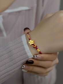 1pc Handmade Red Rope Braided Strawberry Crystal Peach Blossom Lucky Bracelet For Women