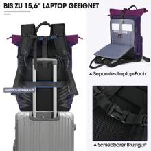 RAINSMORE Rolltop Backpack Women Men Large Laptop Backpack 15.6 Inch Backpack Waterproof Black Backpack School Backpack Travel Backpack Daypacks - Purple - View 4