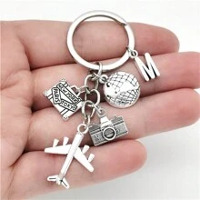 26 Letters Airplane Keychain Aircraft Pendant Keyring Earth Camera Charm Key Chain Best Friends Travel Jewelry Gifts School Car Accessories Cute Goth Y2k - Antique Silver - View 29