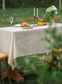 1 pieza Mantel de tela de lino en varios tamaños con bordado, para cocina, comedor, fiesta, festivales, Navidad, buffet, mesa de café, decoración de jardín, etc. Mantel de jardín a rayas retro francés crema con estilo de madera natural japonés engrosado de tela lino para mesa de té, decoración de jardín, interior de alta gama, decoración de bodas en varios tamaños