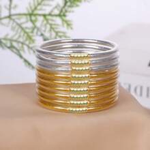 9pcs Shiny Jelly Bracelets, Women's Lucky Symbol Silicone Bracelets - Multicolor - View 10