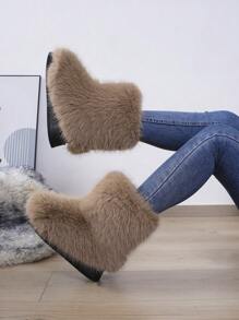 Women's Thickened Furry Snow Boots, Autumn Winter New Style, High-Quality Fabric, Thickened Soles, Increased, Elegant, Casual, Fashionable And Versatile Ankle Boots For Women - Light Brown - View 8