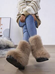 Women's Thickened Furry Snow Boots, Autumn Winter New Style, High-Quality Fabric, Thickened Soles, Increased, Elegant, Casual, Fashionable And Versatile Ankle Boots For Women - Light Brown - View 5