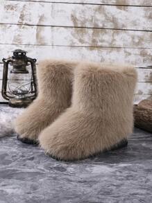 Women's Thickened Furry Snow Boots, Autumn Winter New Style, High-Quality Fabric, Thickened Soles, Increased, Elegant, Casual, Fashionable And Versatile Ankle Boots For Women - Light Brown - View 2