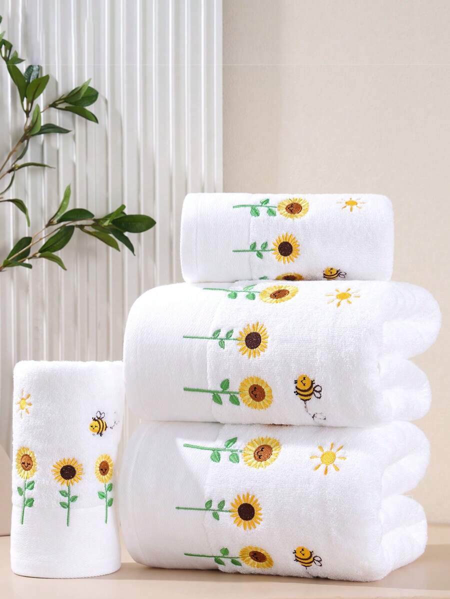 QIBHI 1 khăn tắm thêu họa tiết hoa hướng dương/cây cọ, mềm mại và thấm hút, lý tưởng cho gia đình, trang trí phòng tắm cho các cặp đôi, trở lại trường học cho tiệm làm đẹp, khăn tắm phòng tắm tại nhà cho tiệm làm đẹp, thể thao khách sạn, đồ dùng thiết yếu trong gia đình, khăn tắm, khăn tắm chăm sóc da - Nhiều màu - Xem 1