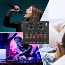 Podcast Equipment Bundle With Audio Interface, V8 Voice Changer, Condenser Karaoke Microphone, Mic Stand And Mic Pop Filter, Streaming Podcast Mic Starter Kit - Black - View 7