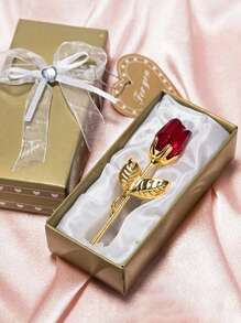 1pc Glass Rose Mini Crystal Flower Artificial Flowers,Mini Crystal Gift Box Decoration Red Rose Flower Artificial Flowers Party Gift For Women, Glass Rose Mini Crystal Flower Artificial Flowers Wedding Party Gift Room Ornament Office Desktop Decoration