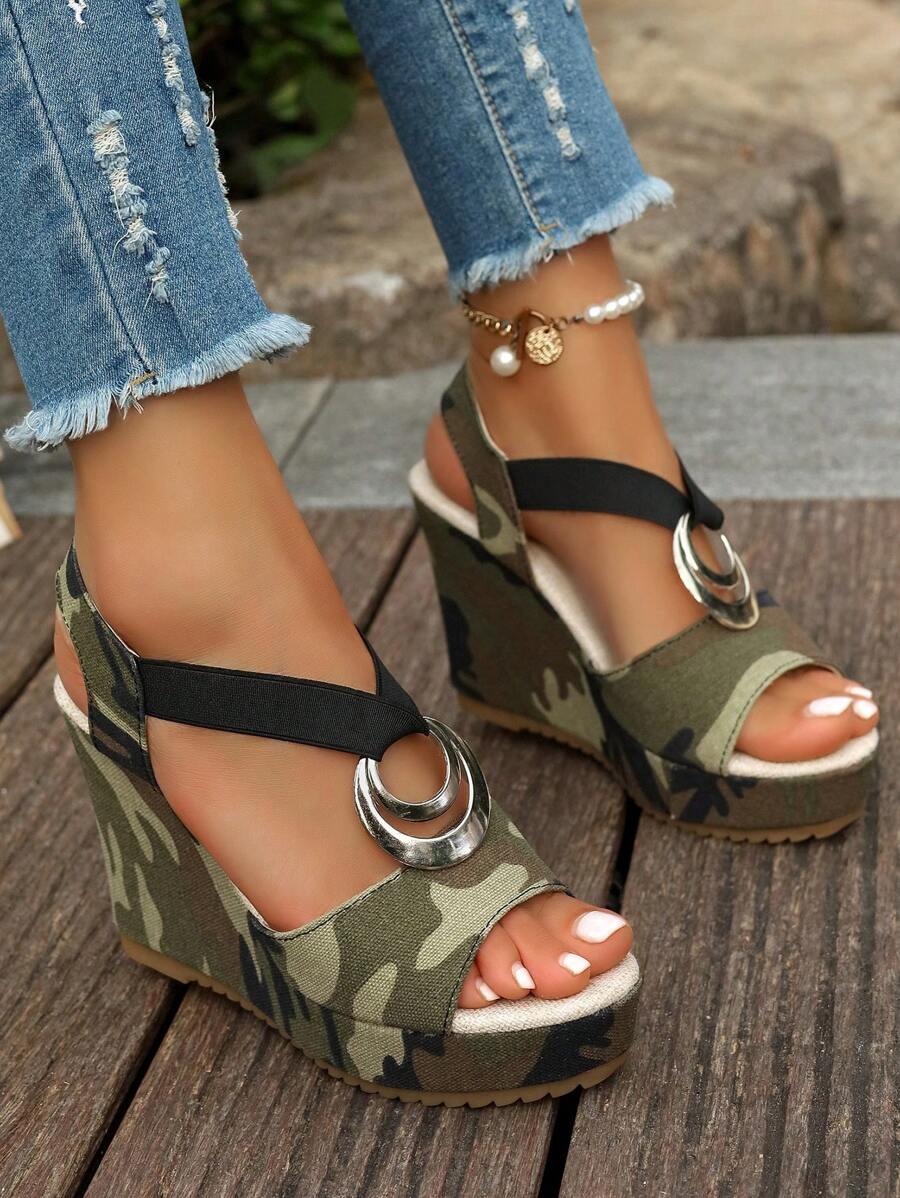 Women's Fashion Thick Sole Wedge Sandals, Simple Strap Daily High Heel Sandals, Outdoor Party Beach Shoes, Spring/Summer