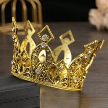 1入小型皇冠公主頭飾，水晶發帶，金色皇冠蛋糕擺飾，生日小皇冠，復古水晶＆珍珠皇冠婚禮蛋糕擺飾，生日蛋糕裝飾，婚禮蛋糕裝飾，場景裝飾 - 彩色 - 查看 3