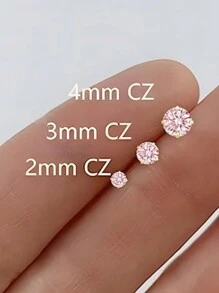 Handmade Flat Back Earrings: 3 Pairs Of 18K Gold Plated Screw-Back 2, 3, 4mm Square Crystal Cubic Zirconia Ear Studs, Cartilage Piercing Jewelry For Women, Spiral Ear Cuff