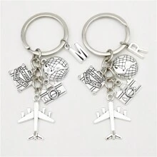 26 Letters Airplane Keychain Aircraft Pendant Keyring Earth Camera Charm Key Chain Best Friends Travel Jewelry Gifts School Car Accessories Cute Goth Y2k - Antique Silver - View 2