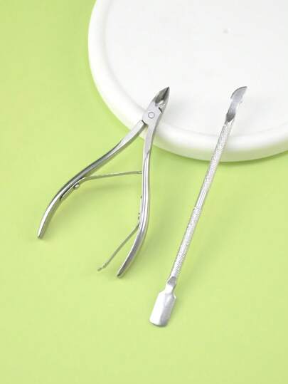 2pcs/Set Stainless Steel Dead Skin Cuticle Clippers And Pusher Nail Art Tool Set,Nail Supplies,Nail Tools,Nail Art Tools,Back To School,Nails,Nail Tools For Press On Nails,Manicure Pedicure Tools