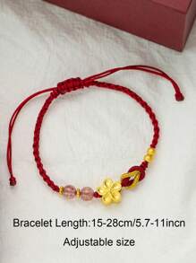 1pc Handmade Red Rope Braided Strawberry Crystal Peach Blossom Lucky Bracelet For Women