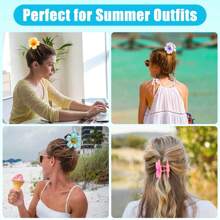 4pcs Women's Flower Hair Claws, Preppy Style Cute Flower Hair Claws, Suitable For Summer Hair Accessories, Gifts - Multicolor - View 7
