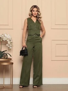 Women Two-Piece Outfits - 軍綠色 - 查看 3
