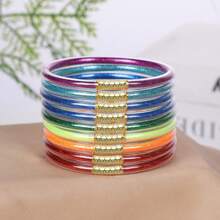 9pcs Shiny Jelly Bracelets, Women's Lucky Symbol Silicone Bracelets - Multicolor - View 9