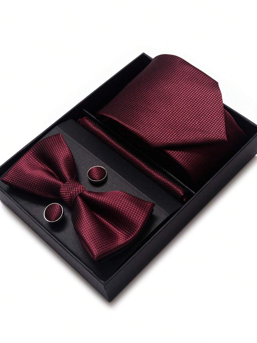 AlanKing 1 Set Luxury High-End Men's Tie Set Including Tie, Bow Tie, Pocket Square, Cufflinks, And Gift Box Work Men Necktie