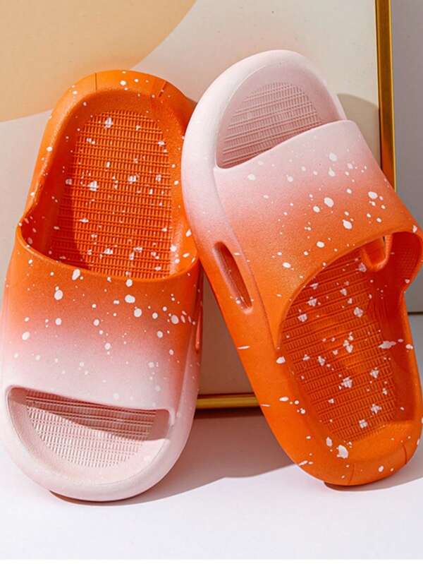 1 par de Zapatillas planas antideslizantes de PVC para niños con gradiente de color, resistentes al desgaste, adecuadas para interiores/exteriores, baño en casa, verano