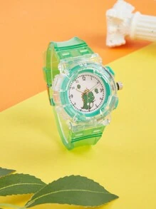 Relógio de criança Relógio Fluorescente Bonito com Dinossauro de Desenho Animado Relógio Eletrônico para Crianças Meninos e Meninas Transparentes e Brilhantes Estilo Minimalista de Moda Casual da Academia Relógio de Quartzo 1 Peça