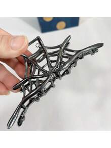 1pc Spider Web Hair Claw Clip For Women, Alloy Metal Hair Accessory With Minimalist Design, Cute Oval-Shaped Hair Clasp, Solid Color, Suitable For Age 14+, Halloween Theme - Halloween Hair Accessories DIY Hair Styling Tools Y2k Skincare Goth Travel