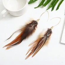1 Pair Of Exquisite Feather Drop Earrings - Unique Retro-Inspired Design, Versatile For Daily Wear, Perfect Party Accessories, Bold -Inspired Jewelry - Thoughtful Gift Idea For Women