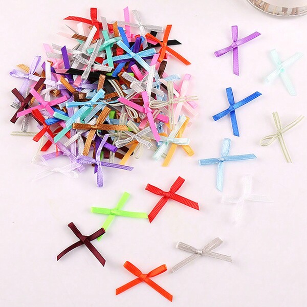 100pcs Small Size Satin Ribbon Bow Flower Hair Clips DIY Envelope Doll Party Decoration Mini Bowknot Headwear Crafts Accessory