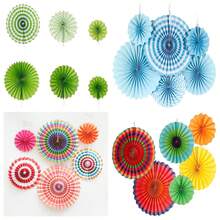 6 piezas Abanicos de papel plegables para decoración, ideales para decorar escaparates, fondo de bodas, pared de flores, decoración de fiestas de cumpleaños y revelación del género del bebé - Multicolor - Ver 7