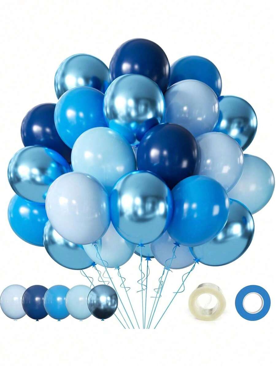 蓝色金属气球，50个镀铬蓝色气球，马卡龙蓝色气球，珍珠蓝色气球，海军蓝乳胶气球，适用于生日、婚礼、淋浴和派对装饰，圣诞节 - 藍色系列 - 查看 1