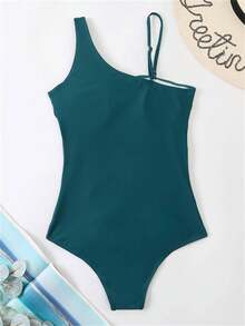 1pc Women's Mesh Ruched Bust Adjustable Strap One-Piece Swimsuit Summer