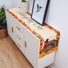 Mantel de lino sintético, camino de mesa de Acción de Gracias, decoración de cocina y restaurante con calabaza a cuadros, hoja de arce y pavo, toalla de vestir de mesa vintage de cosecha otoñal, decoración navideña, decoración de escena, artículos de fiesta