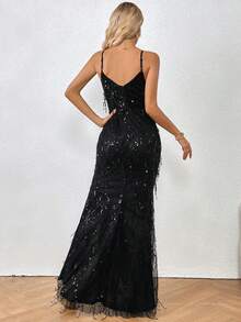 CHOSMO Vestido de graduación CHOSMO Vestidos de graduación para la escuela secundaria Halter con flecos sin tirantes con espalda descubierta, cintura alta, falda larga con abertura lateral, lentejuelas, vestido elegante y delgado para cena, vestido para cita nocturna, vestido de noche elegante, vestidos de graduación para mujeres