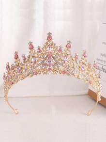 1 Peça Faixa De Cabelo Em Liga De Design De Coroa De Strass Rosa Com Gota, Adequado Para Crianças E Mulheres Para Casamento, Aniversário, Festa De Festival