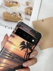 1pc eenvoudig en helder TPU-telefoonhoesje met vier hoeken, valbestendig ontwerp en bedrukt zonsondergangpatroon, compatibel met Pixel 7 Pro, iPhone 15 Pro Max en andere Apple-modellen
