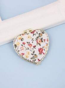 1pc Portable Heart-Shaped Folding Makeup Mirror With Cute Cloth Cover And Printed Pattern,Double Side Cosmetic Mirror Compact Vanity Mirror, Pocket Mirror,Living Room Home Bedroom Bathroom House Decor, Travel Stuff, Wedding, Party, Birthday, Gifts For Men Mom Dad Best Friends Teacher, New Years, Accessories, Funny Gift