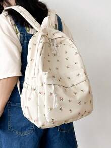 日系ins风清新简约艺术风书包，韩版百搭休闲花美少女学生背包，大容量课堂背包，适合外出、约会、购物、上课、玩耍等场合。 - 彩色 - 查看 3