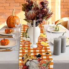 Mantel de lino sintético, camino de mesa de Acción de Gracias, decoración de cocina y restaurante con calabaza a cuadros, hoja de arce y pavo, toalla de vestir de mesa vintage de cosecha otoñal, decoración navideña, decoración de escena, artículos de fiesta