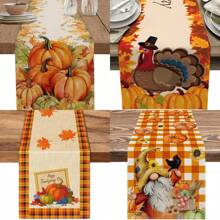 Mantel de lino sintético, camino de mesa de Acción de Gracias, decoración de cocina y restaurante con calabaza a cuadros, hoja de arce y pavo, toalla de vestir de mesa vintage de cosecha otoñal, decoración navideña, decoración de escena, artículos de fiesta