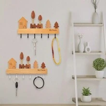 1 Set Simple And Cute Style Solid Wood Key Hook, Three-Dimensional Design Wall Cabinet Nail Free Hook For Wall Decoration