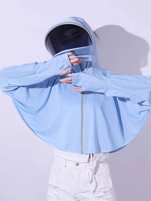 1pc Iced Sunscreen Hooded Anti-UV Coat With Detachable Face Shield For Summer Outdoor Cycling