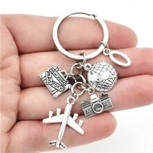 26 Letters Airplane Keychain Aircraft Pendant Keyring Earth Camera Charm Key Chain Best Friends Travel Jewelry Gifts School Car Accessories Cute Goth Y2k - Antique Silver - View 31