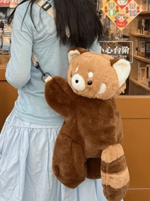 1pc Small Panda Plush Messenger Bag Crossbody Backpack For Women, School Backpack - Brown - View 2