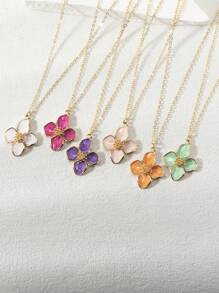 1 chiếc vòng cổ mặt bàn đạp hoa bốn lá tráng men thời trang và thanh lịch với màu Dopamine, hoàn hảo cho trang phục hàng ngày và ngày lễ mùa xuân/hè, ngày lễ tình nhân, mẹ, mẹ, ngày của mẹ, quà tặng - Hoa bốn lá giọt dầu - Xem 10